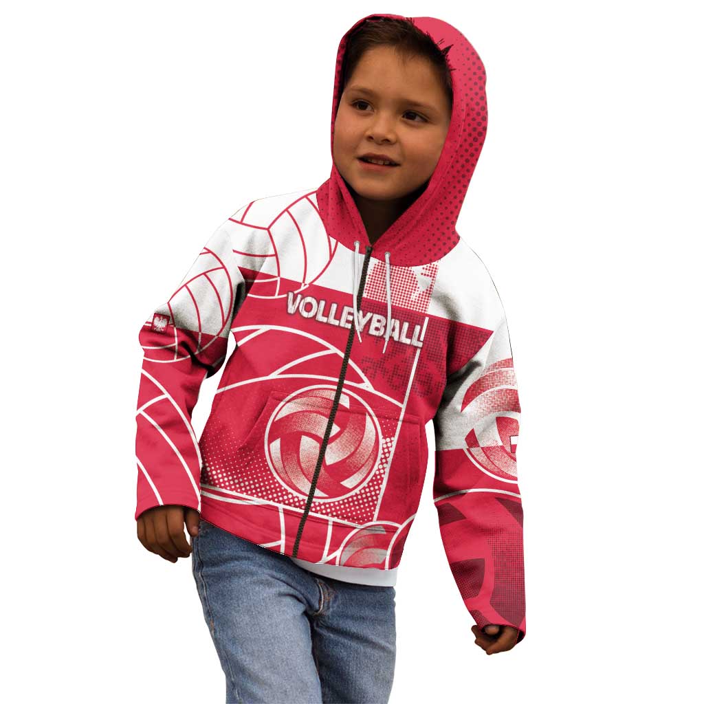 Custom Poland Volleyball Kid Hoodie Halftone Dot Style
