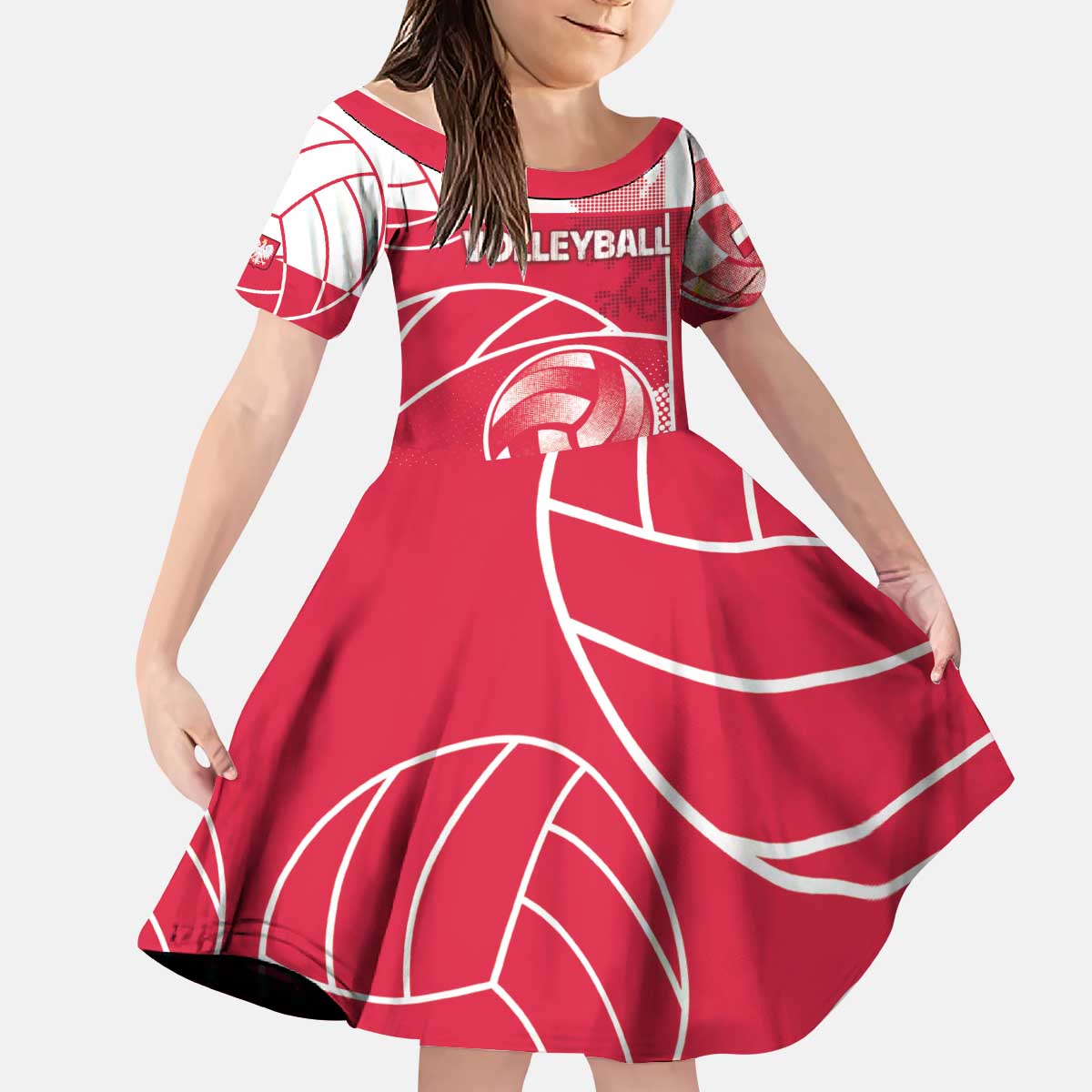 Custom Poland Volleyball Kid Short Sleeve Dress Halftone Dot Style