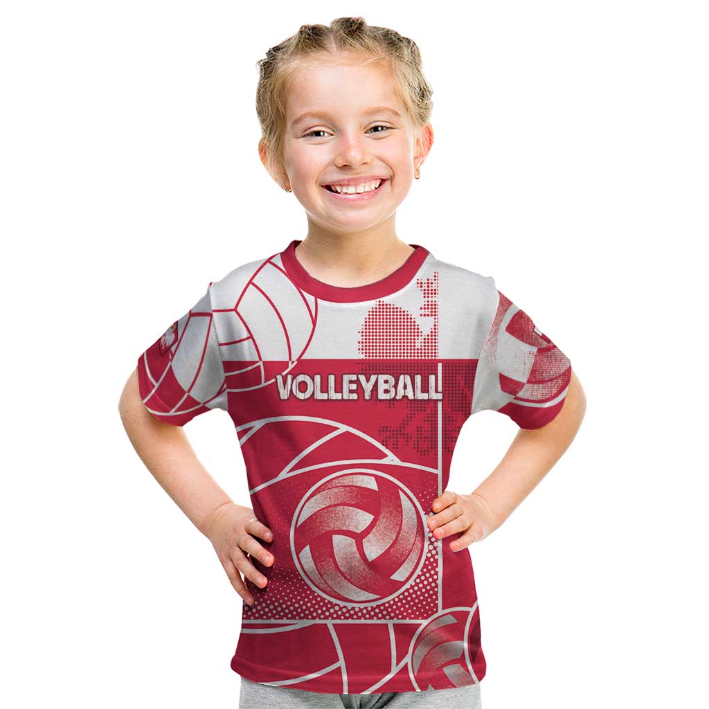 Custom Poland Volleyball Kid T Shirt Halftone Dot Style