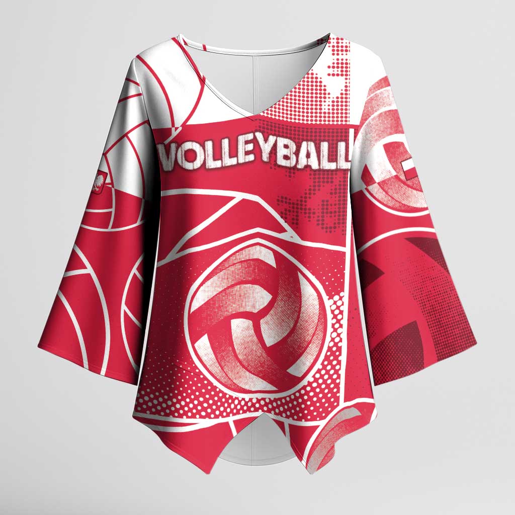 Custom Poland Volleyball Kimono Sleeve Blouse Halftone Dot Style