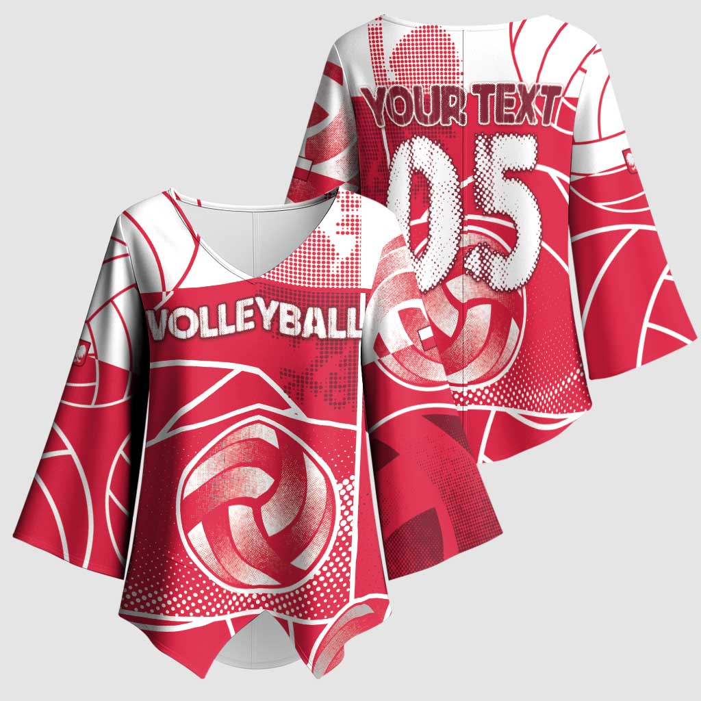 Custom Poland Volleyball Kimono Sleeve Blouse Halftone Dot Style