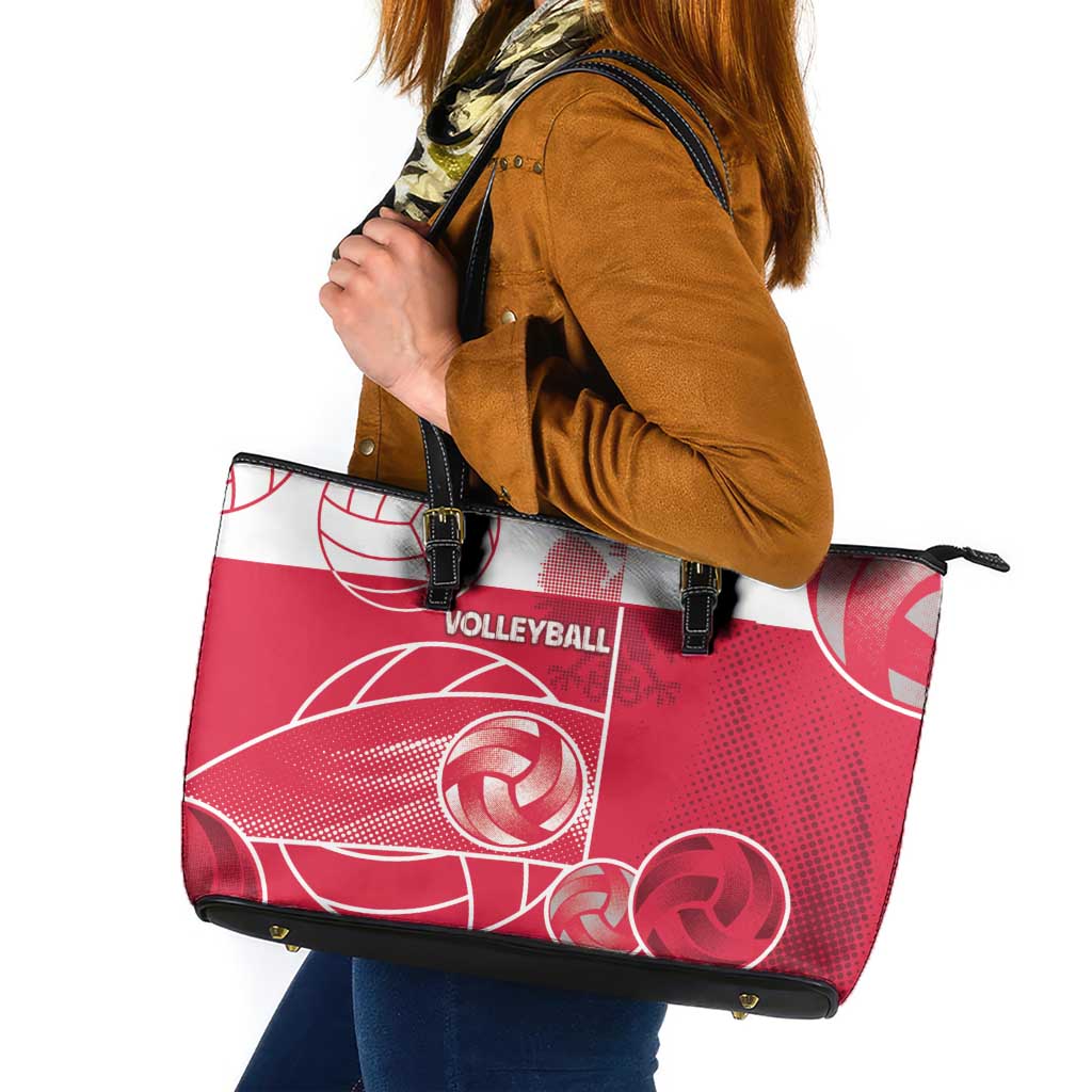 Poland Volleyball Leather Tote Bag Halftone Dot Style