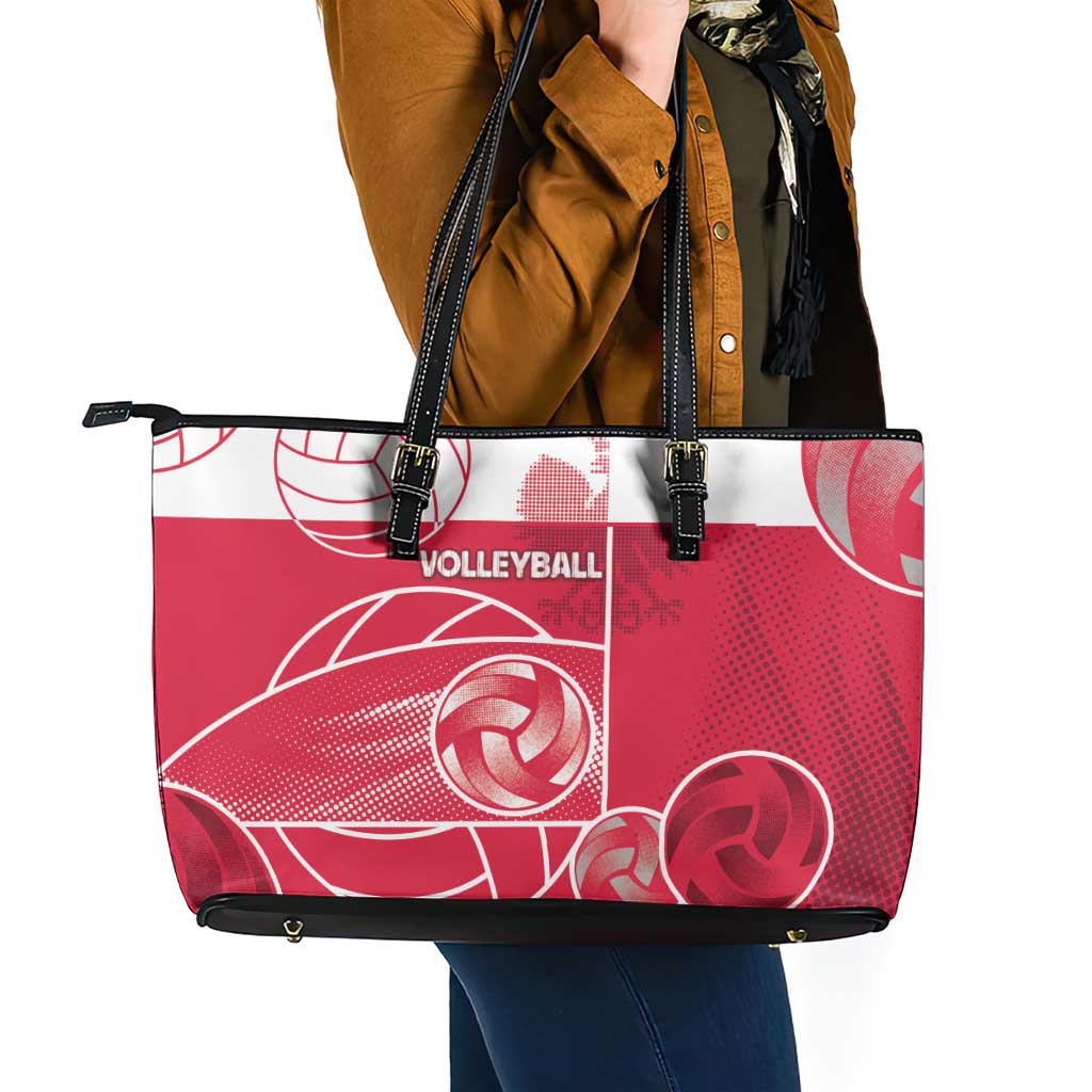 Poland Volleyball Leather Tote Bag Halftone Dot Style
