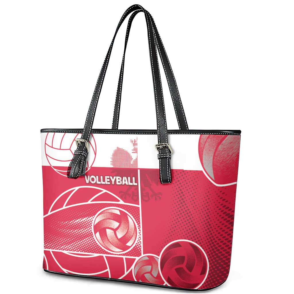 Poland Volleyball Leather Tote Bag Halftone Dot Style