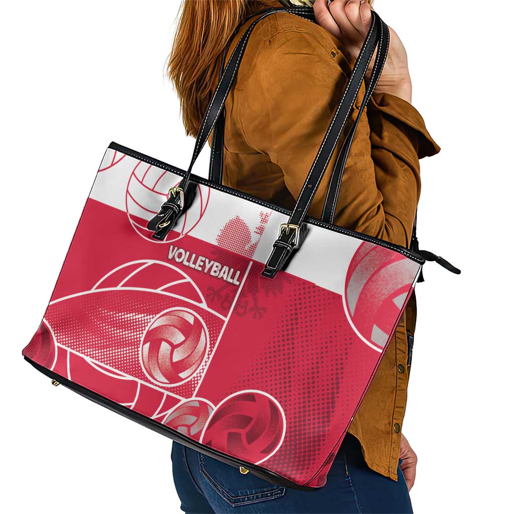 Poland Volleyball Leather Tote Bag Halftone Dot Style