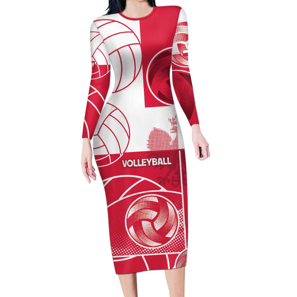 Custom Poland Volleyball Long Sleeve Bodycon Dress Halftone Dot Style