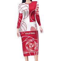 Custom Poland Volleyball Long Sleeve Bodycon Dress Halftone Dot Style