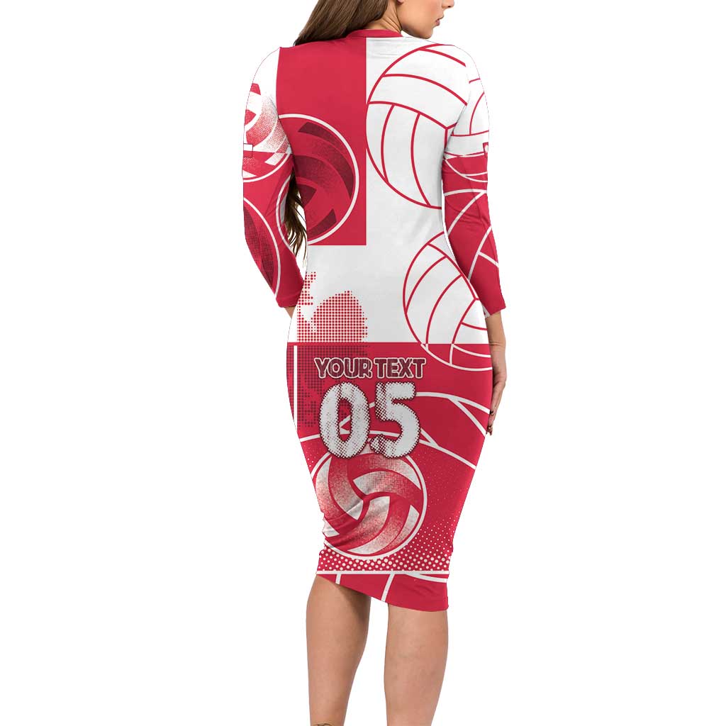 Custom Poland Volleyball Long Sleeve Bodycon Dress Halftone Dot Style