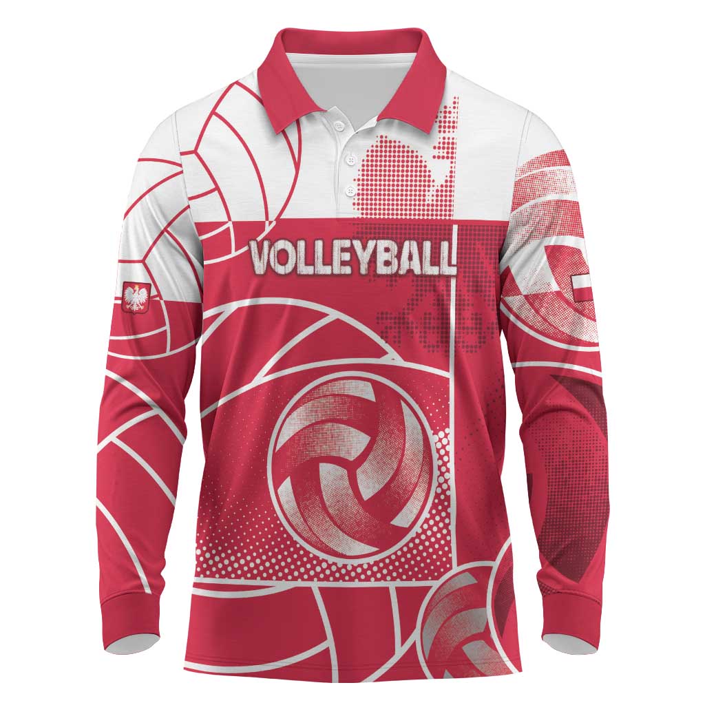 Custom Poland Volleyball Long Sleeve Polo Shirt Halftone Dot Style