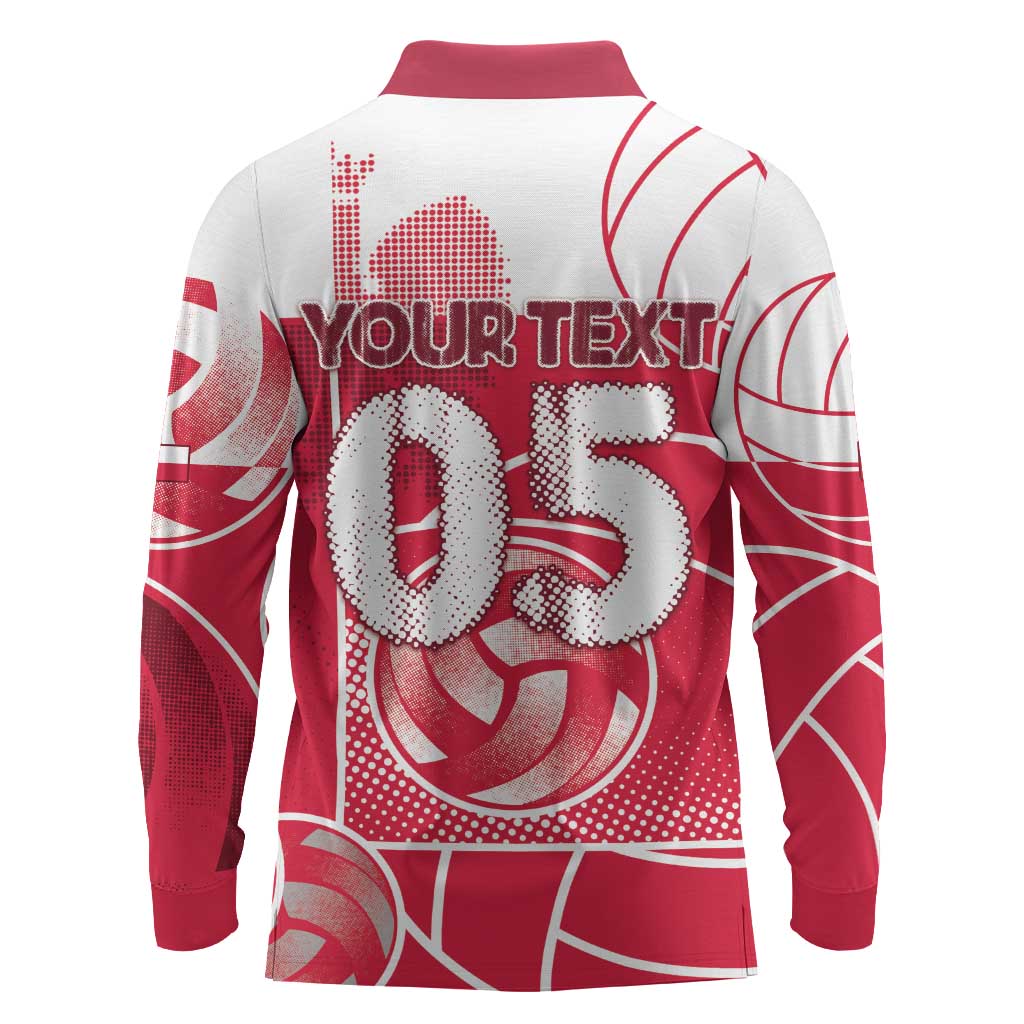Custom Poland Volleyball Long Sleeve Polo Shirt Halftone Dot Style
