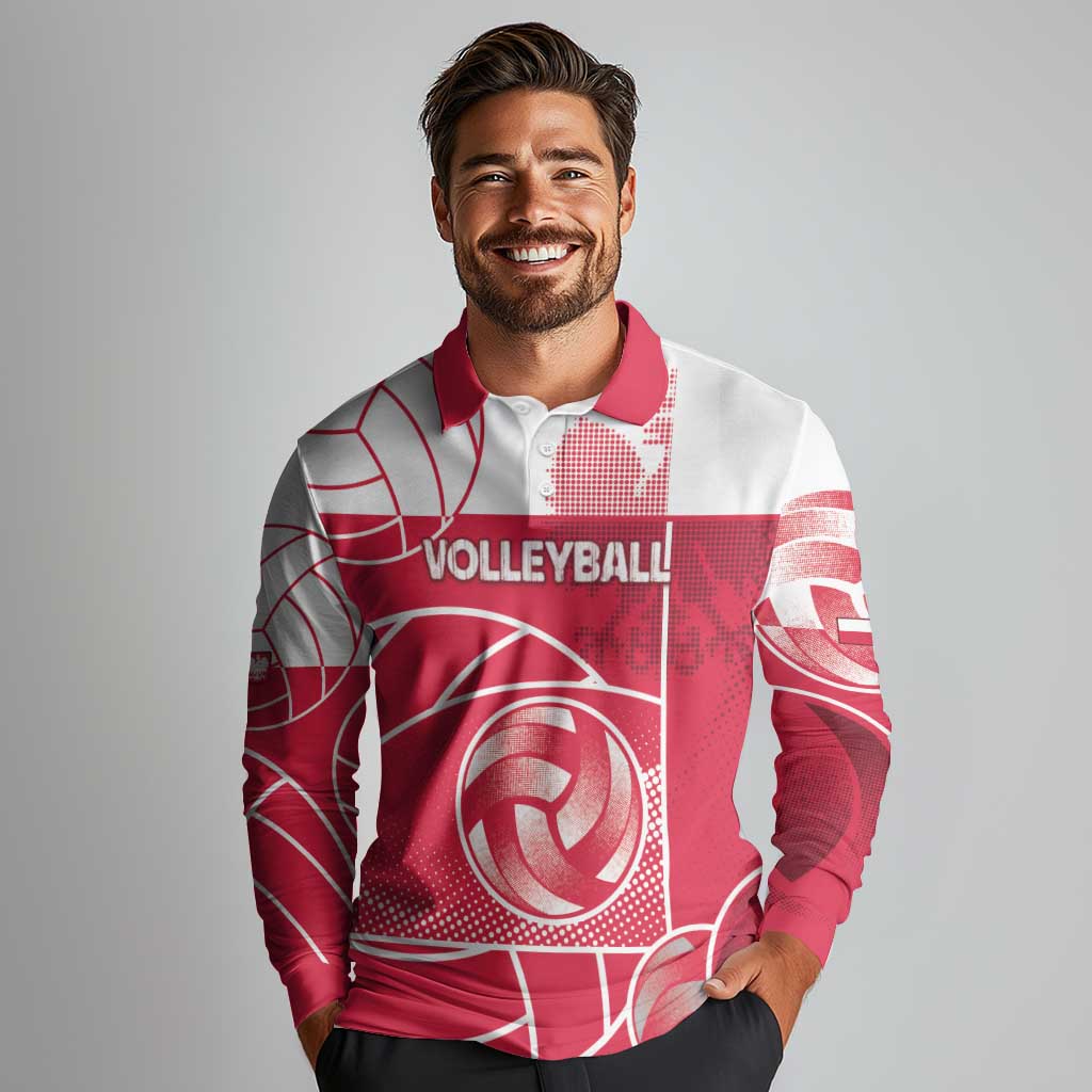 Custom Poland Volleyball Long Sleeve Polo Shirt Halftone Dot Style