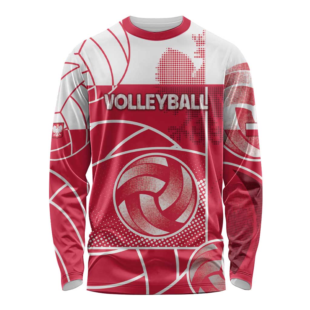 Custom Poland Volleyball Long Sleeve Shirt Halftone Dot Style