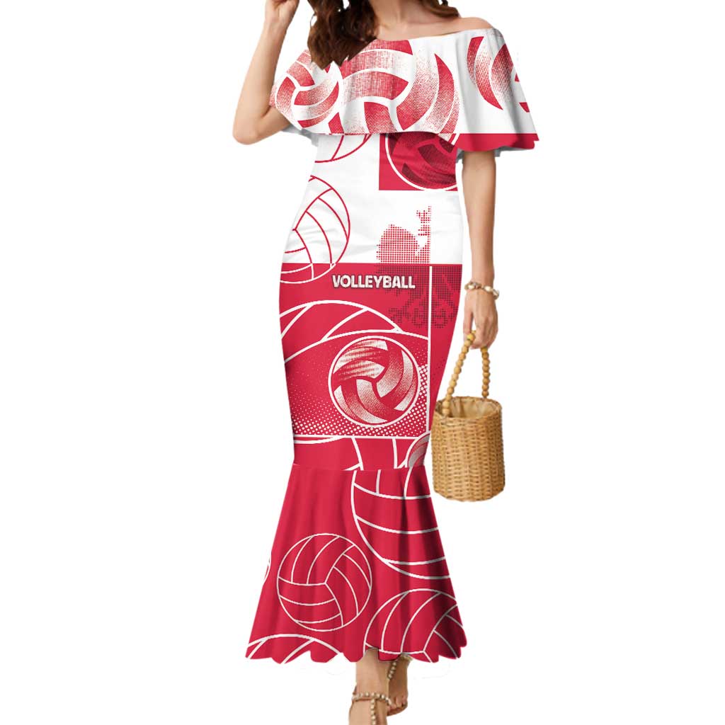 Custom Poland Volleyball Mermaid Dress Halftone Dot Style