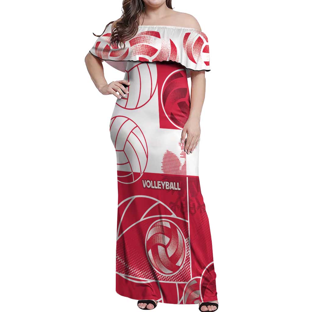 Custom Poland Volleyball Off Shoulder Maxi Dress Halftone Dot Style