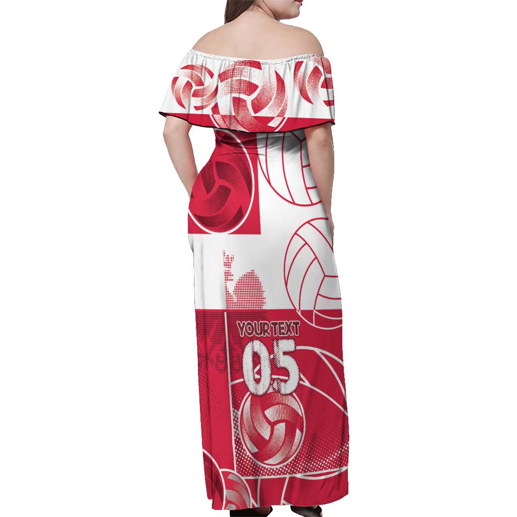 Custom Poland Volleyball Off Shoulder Maxi Dress Halftone Dot Style