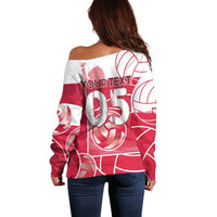 Custom Poland Volleyball Off Shoulder Sweater Halftone Dot Style