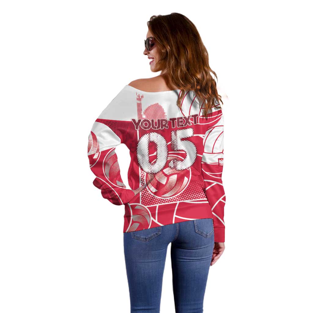 Custom Poland Volleyball Off Shoulder Sweater Halftone Dot Style