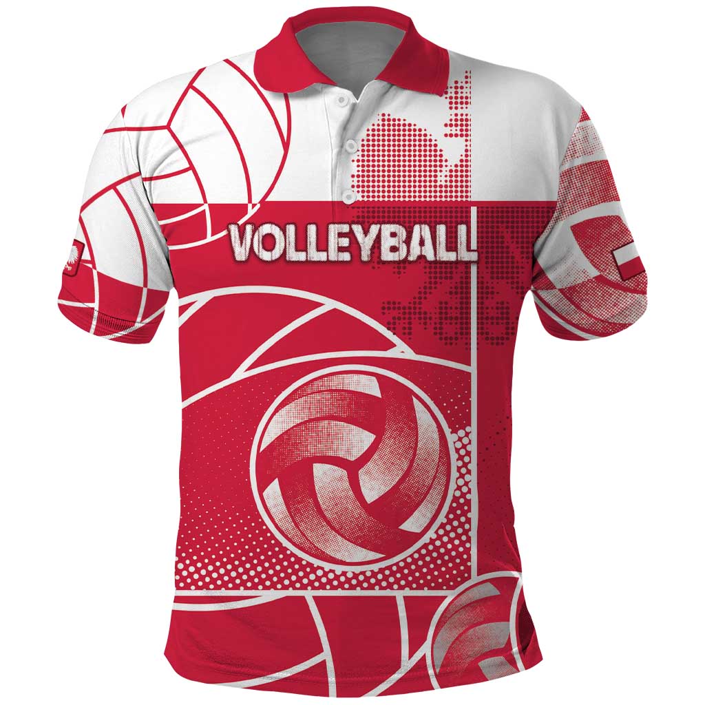 Custom Poland Volleyball Polo Shirt Halftone Dot Style