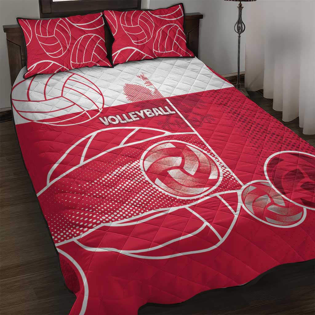 Poland Volleyball Quilt Bed Set Halftone Dot Style