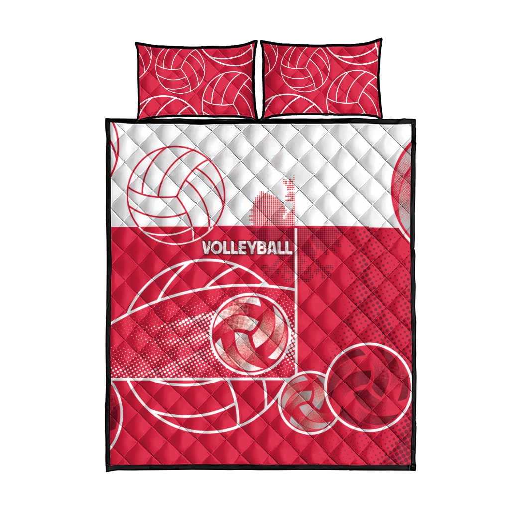 Poland Volleyball Quilt Bed Set Halftone Dot Style