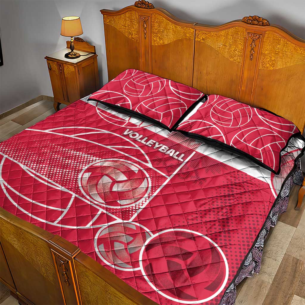 Poland Volleyball Quilt Bed Set Halftone Dot Style