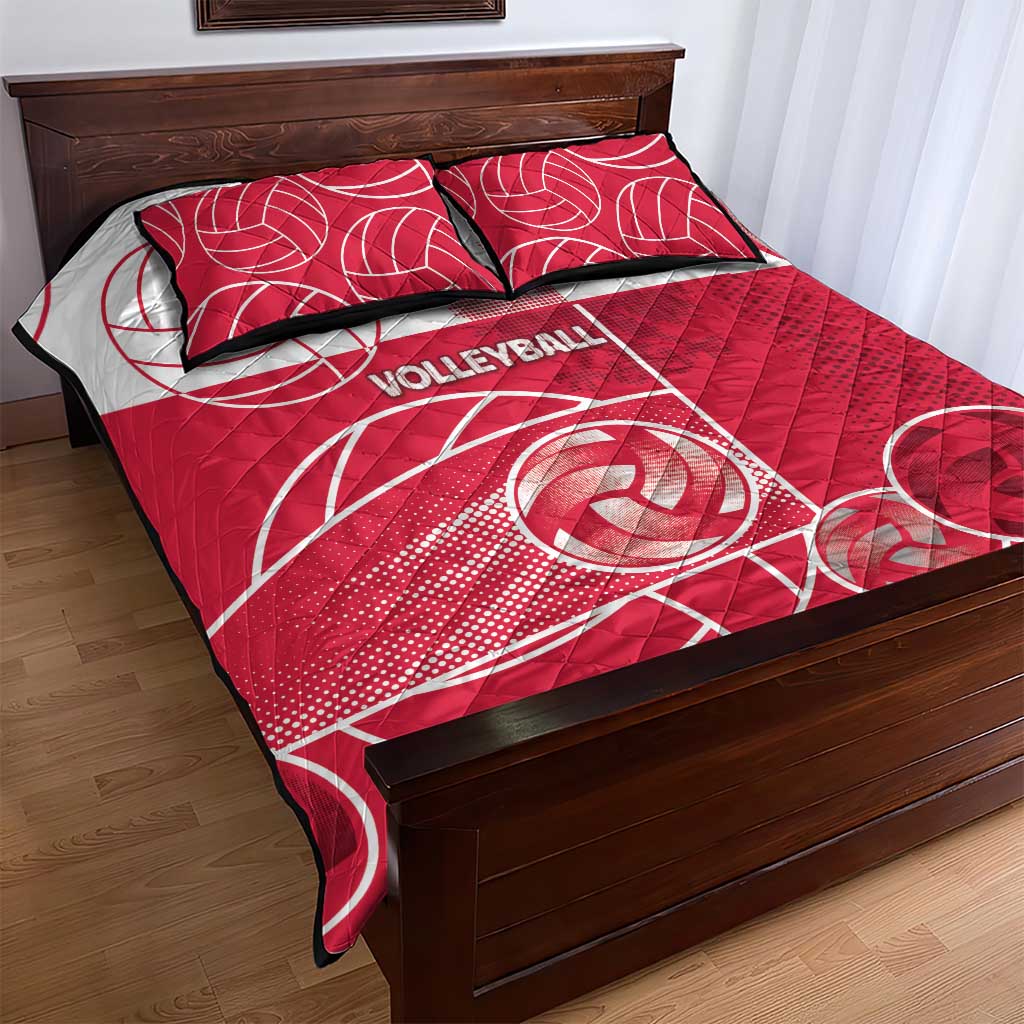 Poland Volleyball Quilt Bed Set Halftone Dot Style