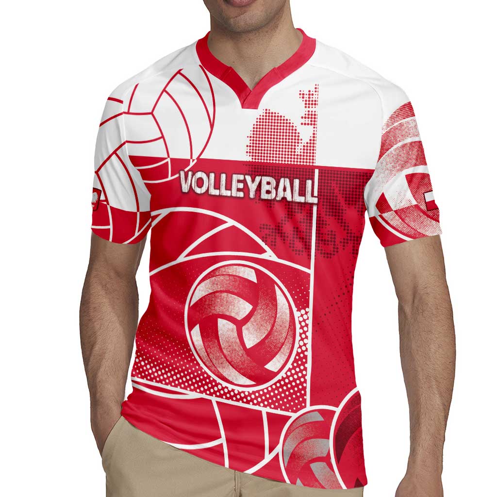 Custom Poland Volleyball Rugby Jersey Halftone Dot Style