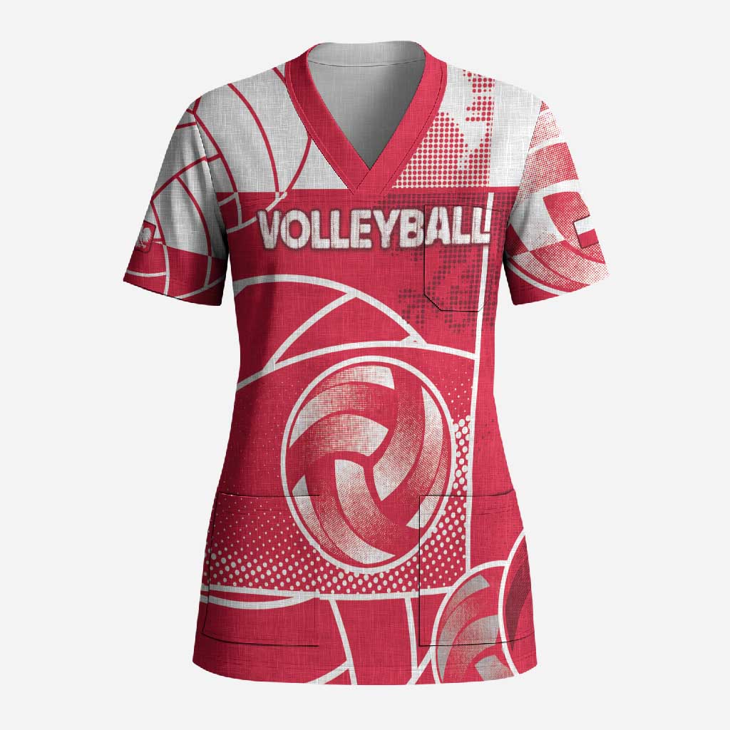 Custom Poland Volleyball Scrub Top Halftone Dot Style