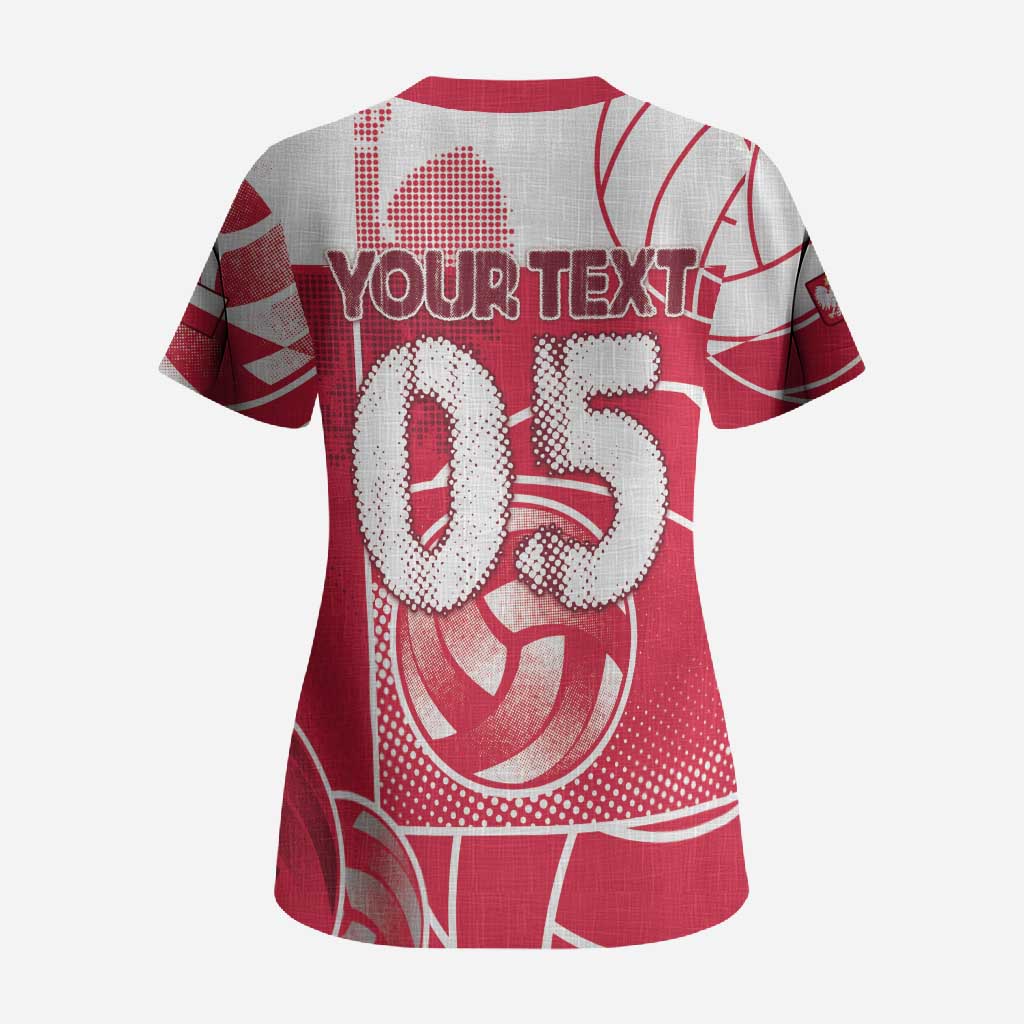 Custom Poland Volleyball Scrub Top Halftone Dot Style