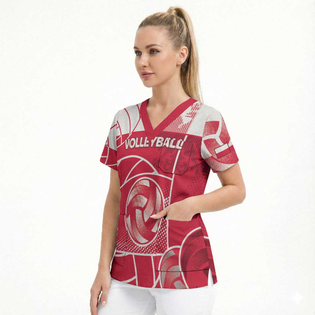 Custom Poland Volleyball Scrub Top Halftone Dot Style