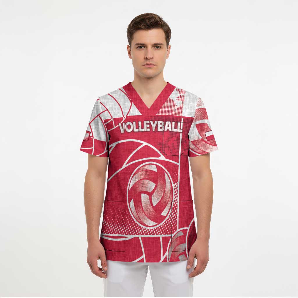 Custom Poland Volleyball Scrub Top Halftone Dot Style