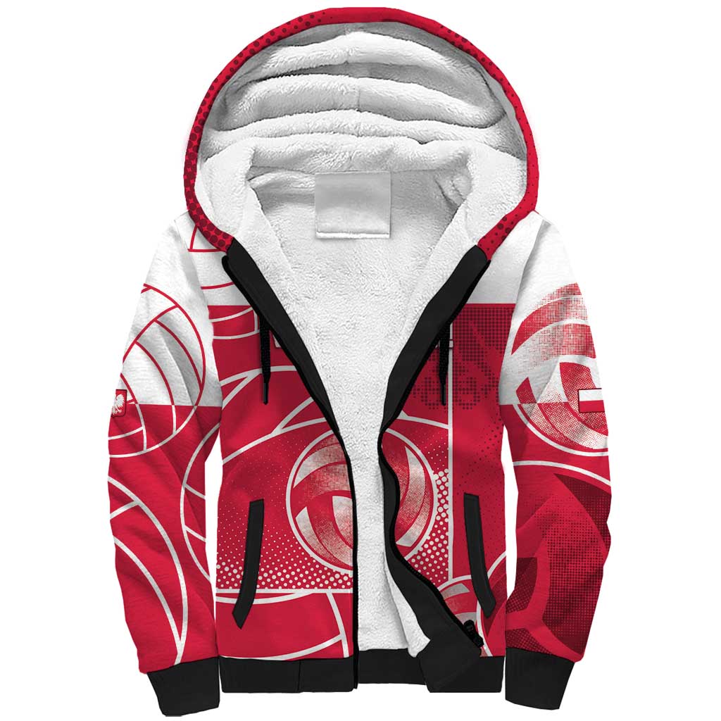 Custom Poland Volleyball Sherpa Hoodie Halftone Dot Style