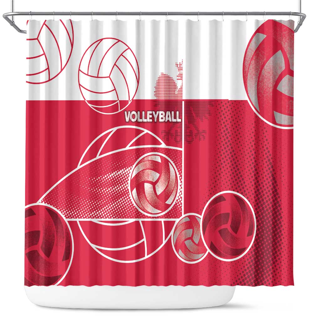 Poland Volleyball Shower Curtain Halftone Dot Style