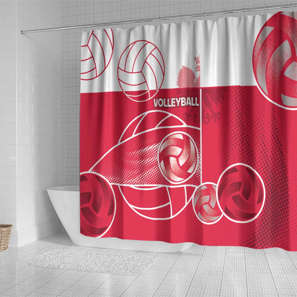 Poland Volleyball Shower Curtain Halftone Dot Style