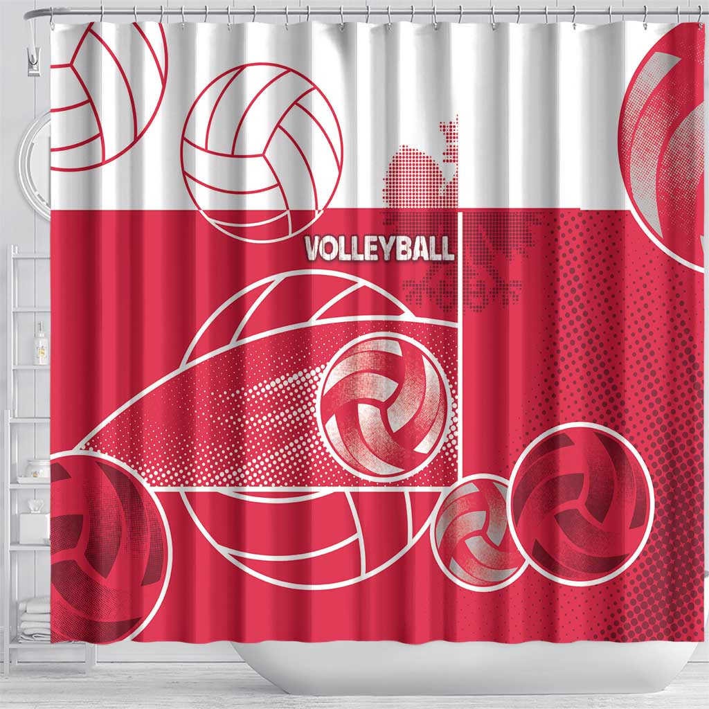 Poland Volleyball Shower Curtain Halftone Dot Style