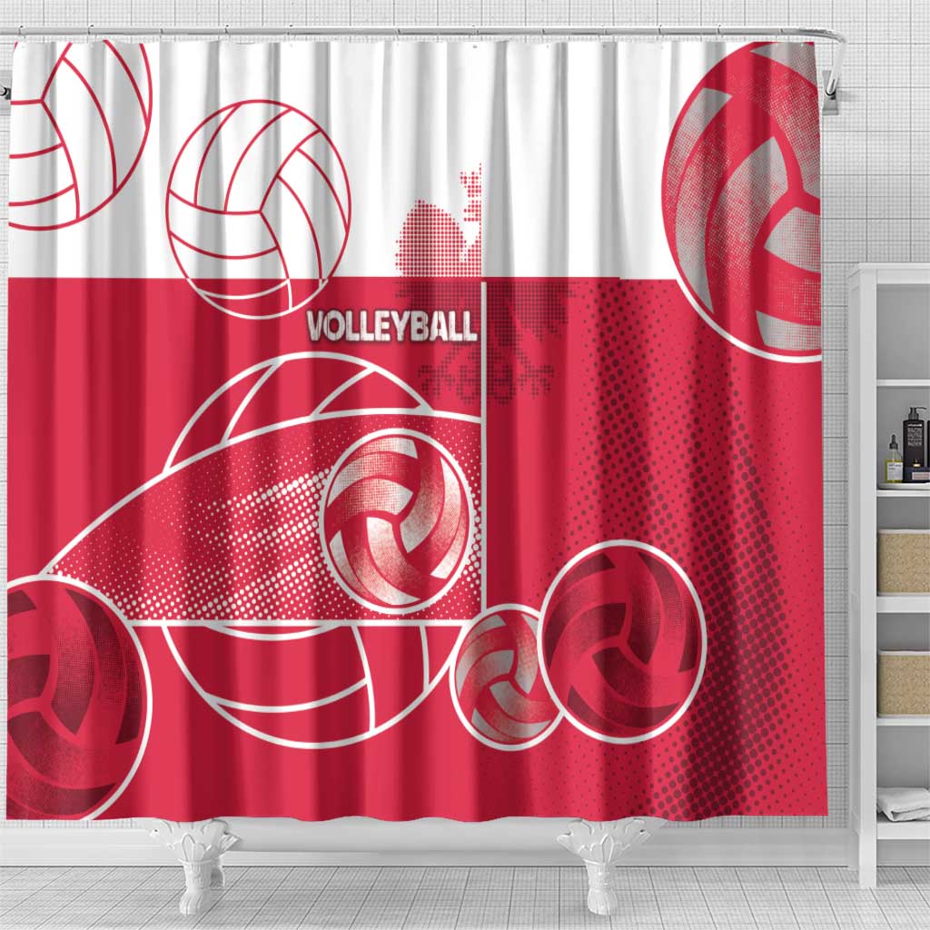Poland Volleyball Shower Curtain Halftone Dot Style