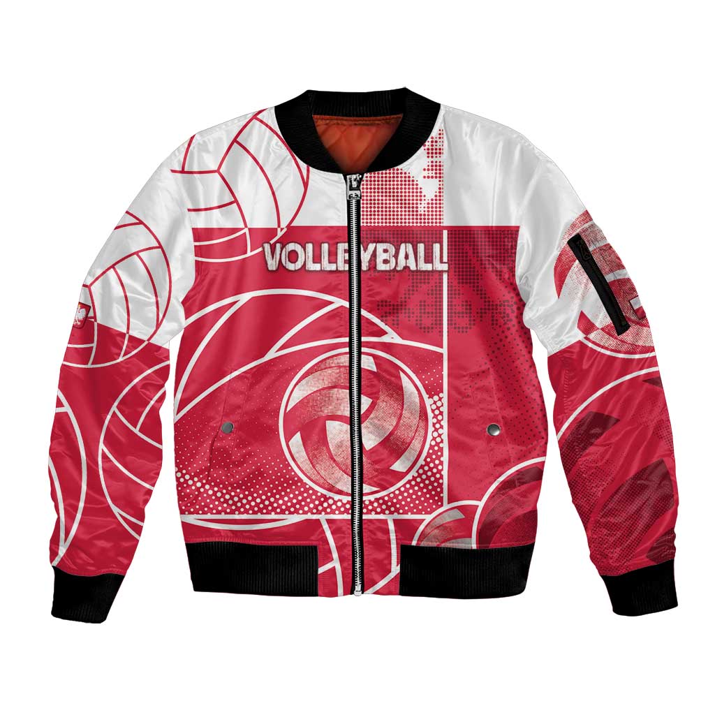 Custom Poland Volleyball Sleeve Zip Bomber Jacket Halftone Dot Style