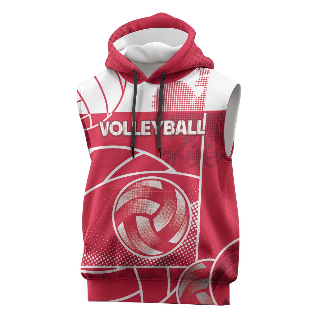Custom Poland Volleyball Sleeveless Hoodie Halftone Dot Style