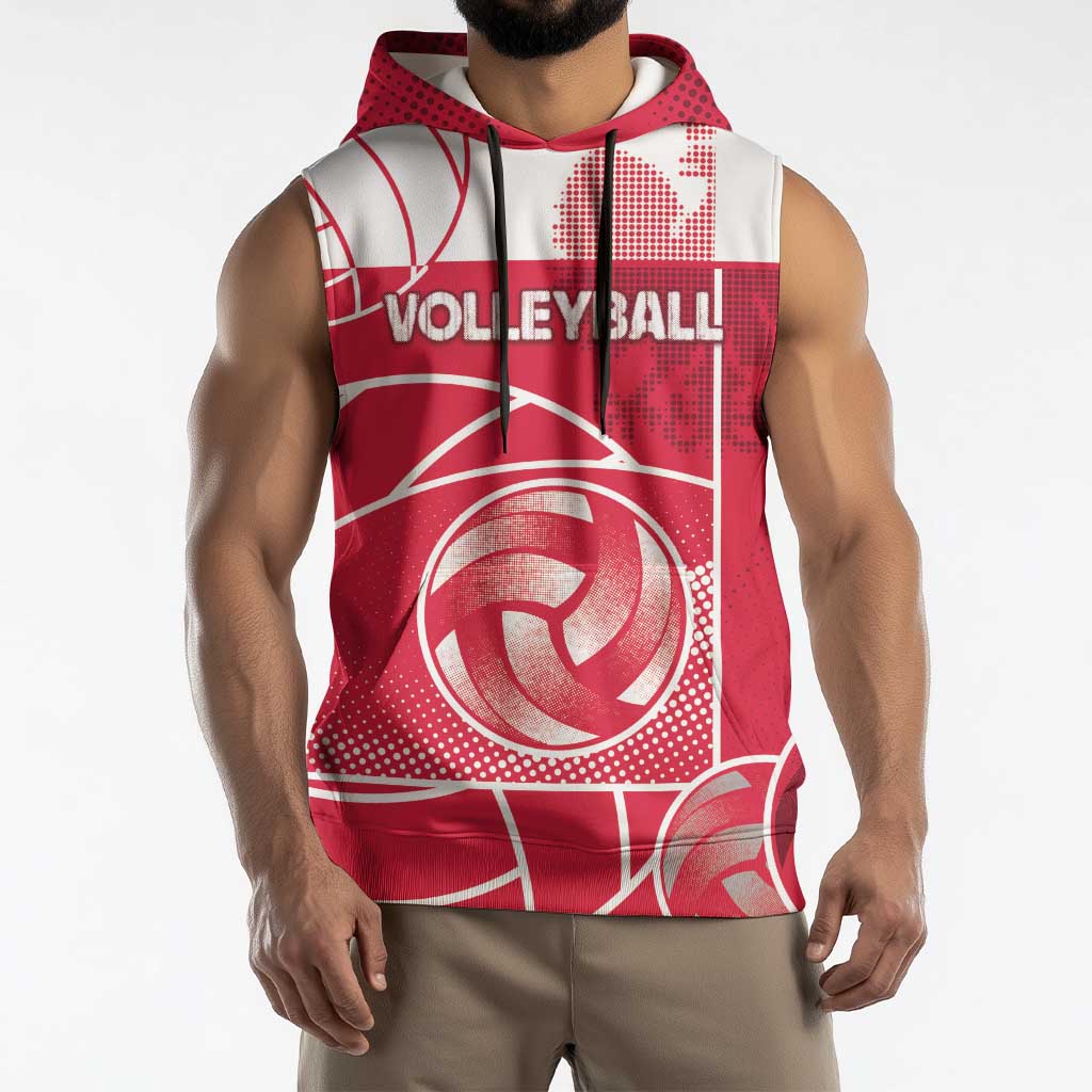 Custom Poland Volleyball Sleeveless Hoodie Halftone Dot Style