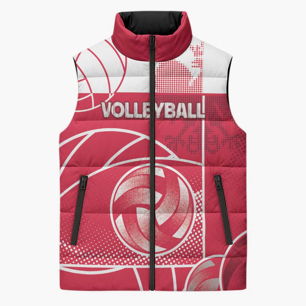 Custom Poland Volleyball Sleeveless Puffer Jacket Halftone Dot Style