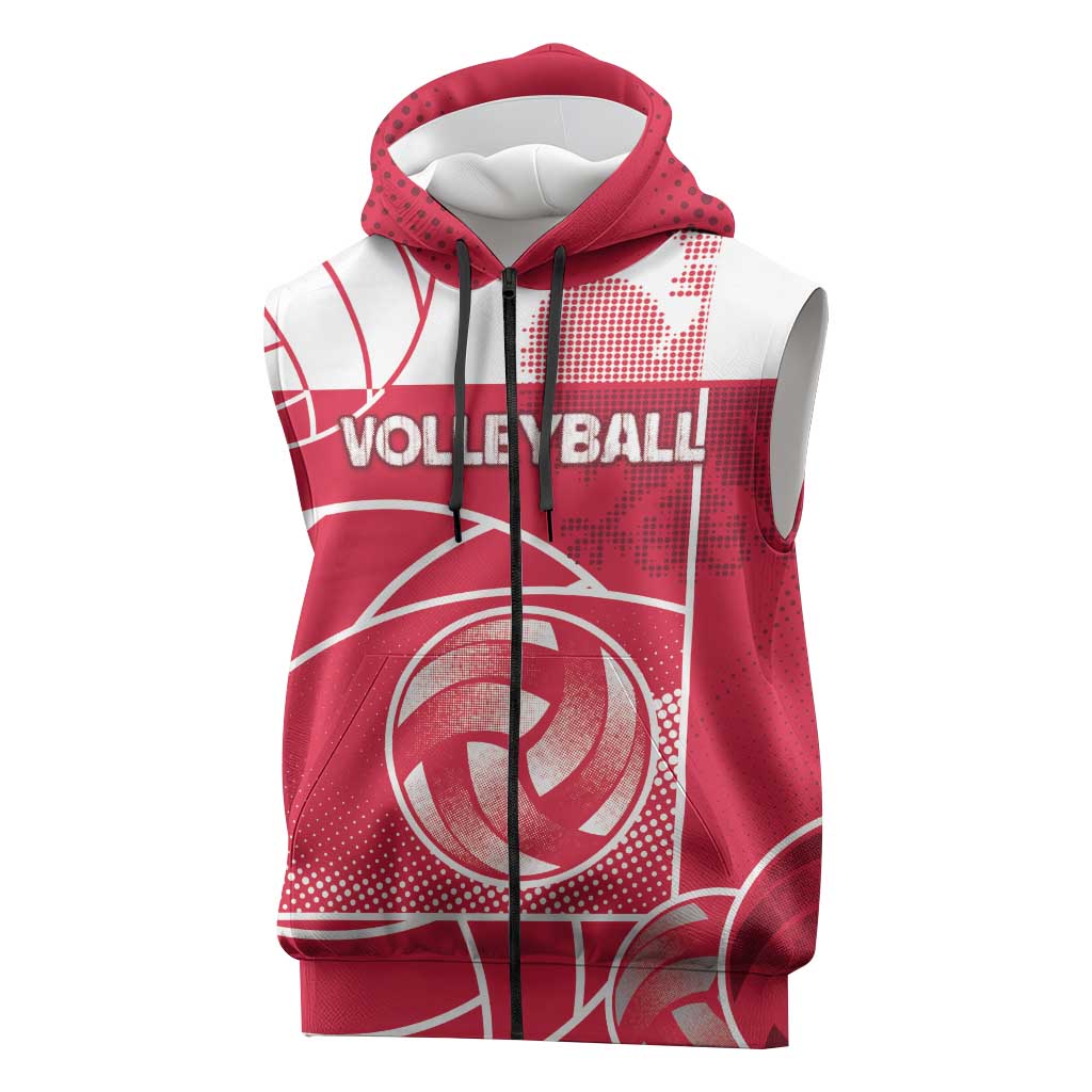 Custom Poland Volleyball Sleeveless Zip Hoodie Halftone Dot Style