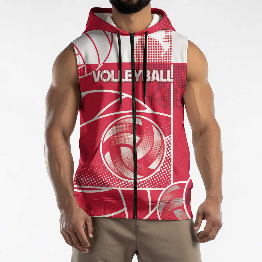 Custom Poland Volleyball Sleeveless Zip Hoodie Halftone Dot Style