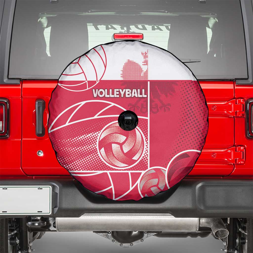 Poland Volleyball Spare Tire Cover Halftone Dot Style