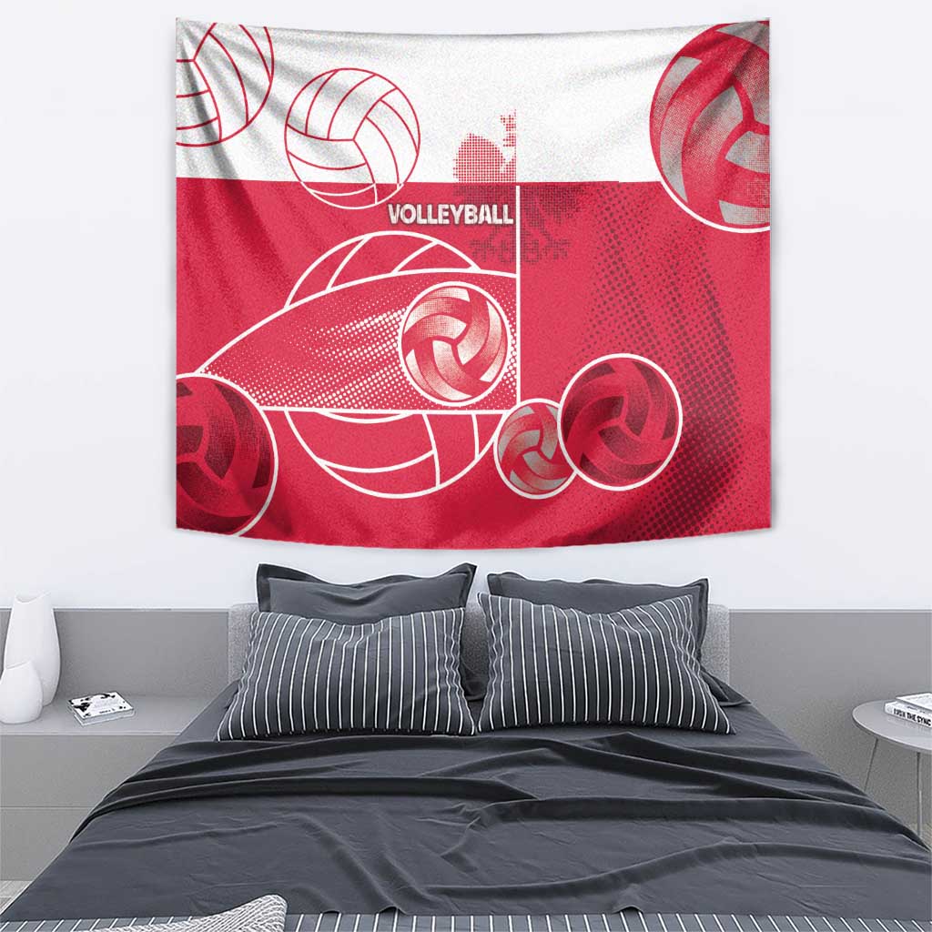 Poland Volleyball Tapestry Halftone Dot Style