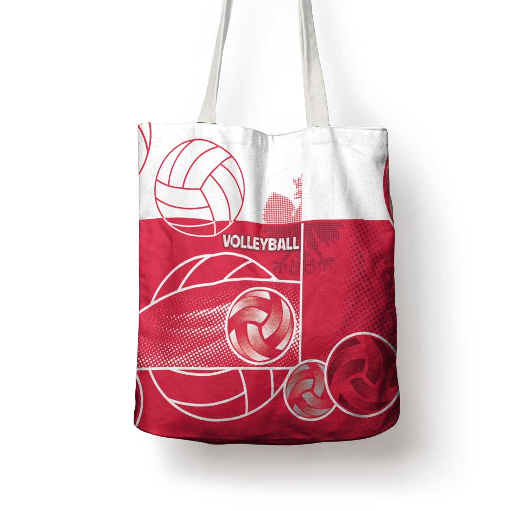Poland Volleyball Tote Bag Halftone Dot Style