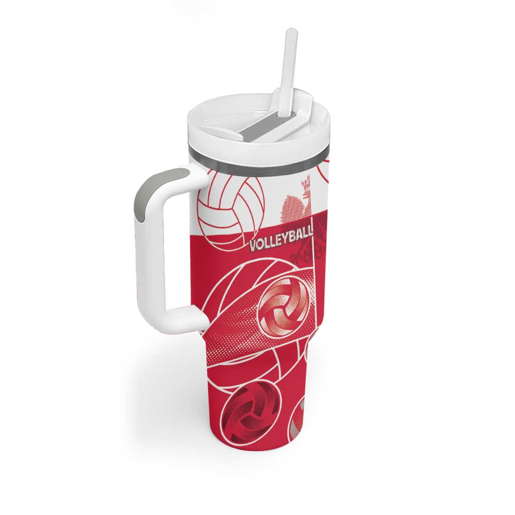 Custom Poland Volleyball Tumbler With Handle Halftone Dot Style