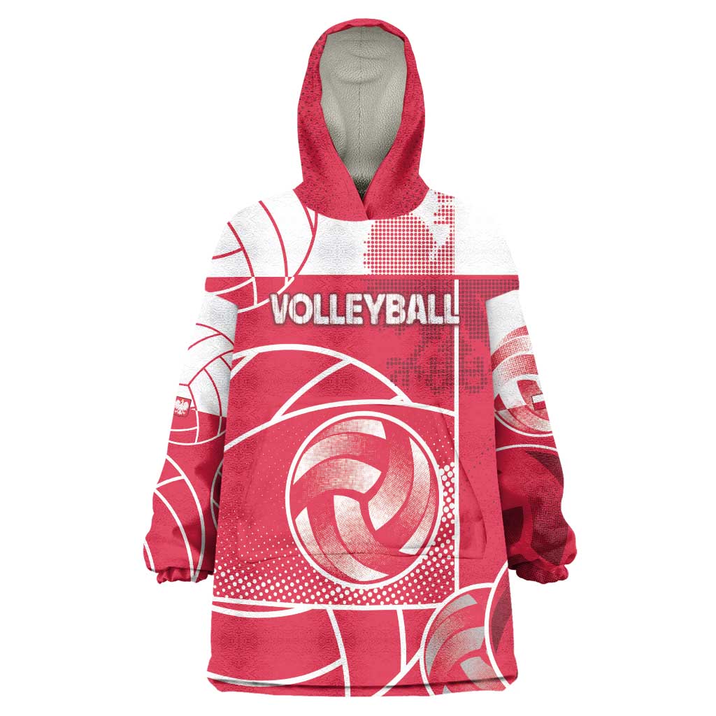 Custom Poland Volleyball Wearable Blanket Hoodie Halftone Dot Style