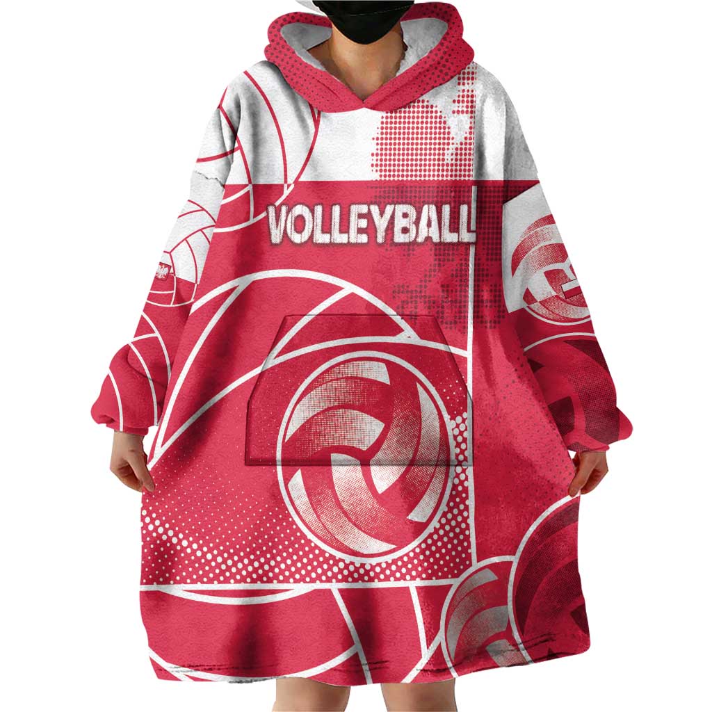 Custom Poland Volleyball Wearable Blanket Hoodie Halftone Dot Style