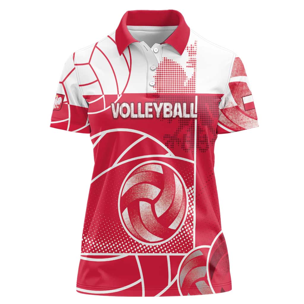 Custom Poland Volleyball Women Polo Shirt Halftone Dot Style