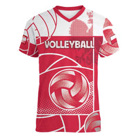 Custom Poland Volleyball Women V-Neck T-Shirt Halftone Dot Style
